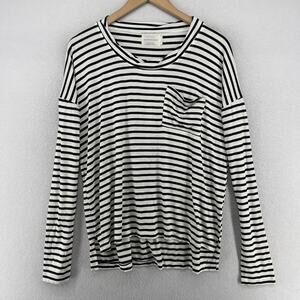 MAISON DU SOIR Shirt XS Edith Lounge Striped Long-Sleeve Pajama Sleepwear White